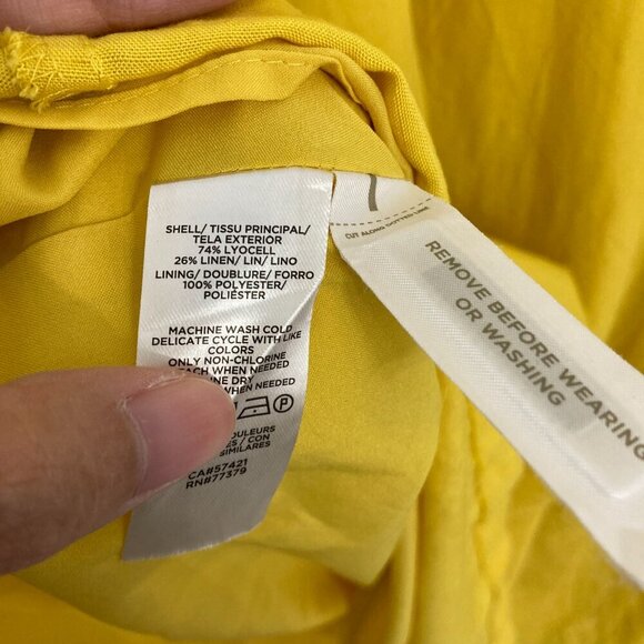 Ann Taylor Yellow V Neck Ruffle Sleeve Linen Lyocell Flare Dress size 2 Preppy - Picture 9 of 12